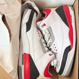 Air Jordan 3 Retro White and Red Sneakers - New in Box, Size 14
